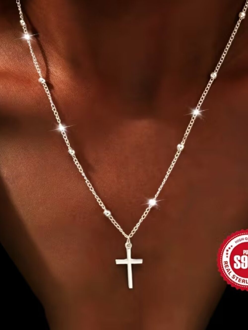 925 Ladys Sterling Cross Pendant - New